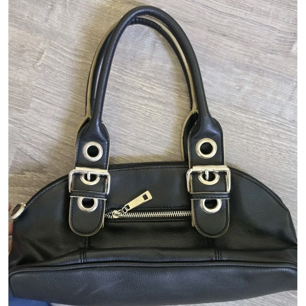Vintage Chateau Y2K Black Hobo Bag Double Buckle Hardware Grunge Shoulder Purse